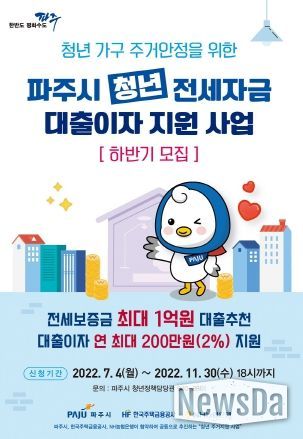 파주시, 청년 전세자금 대출이자 지원사업 하반기 모집