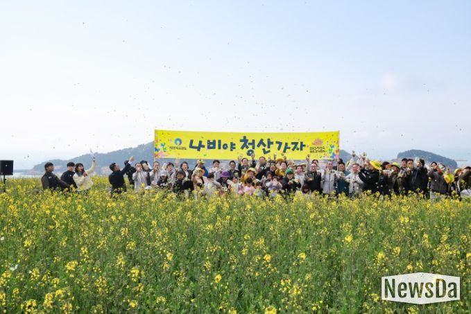 청산도 슬로걷기 축제 개막(나비를 유채꽃밭에 날리는 행사)