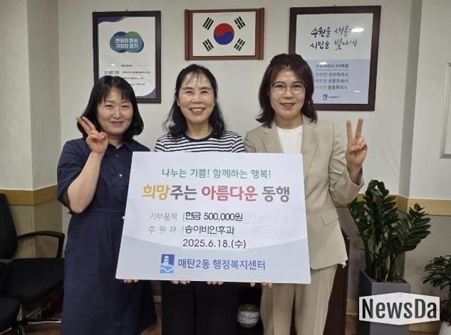 수원시 영통구 매탄2동 취약계층을 위한 나눔, 송이비인후과의 후원금 전달식 개최