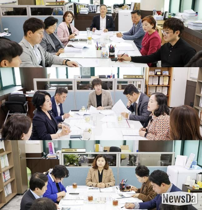 안산시의회 3개 상임위원회가 지난 14일과 15일 각 상임위원장실에서 안산시 집행부와 간담회를 개최했다. 사진 위부터 차례대로 기획행정위원회와 문화복지위원회, 도시환경위원회가 간담회를 진행하고 있는 모습.