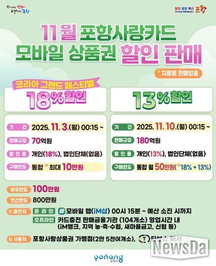 11월 포항사랑카드 모바일 상품권 할인판매 홍보 포스터
