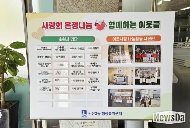 수원시 권선구 권선2동, 이웃사랑 나눔실천 후원자 예우 게시판 설치