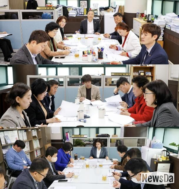 안산시의회 3개 상임위원회가 11일 각 상임위원장실에서 안산시 집행부와 간담회를 개최했다. 사진 위부터 차례대로 기획행정위원회와 문화복지위원회, 도시환경위원회의 간담회 모습.