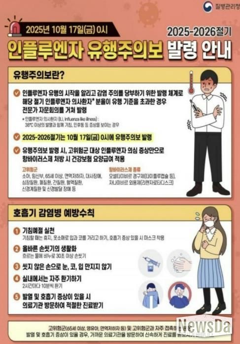 인플루엔자 유행주의보 발령 안내문