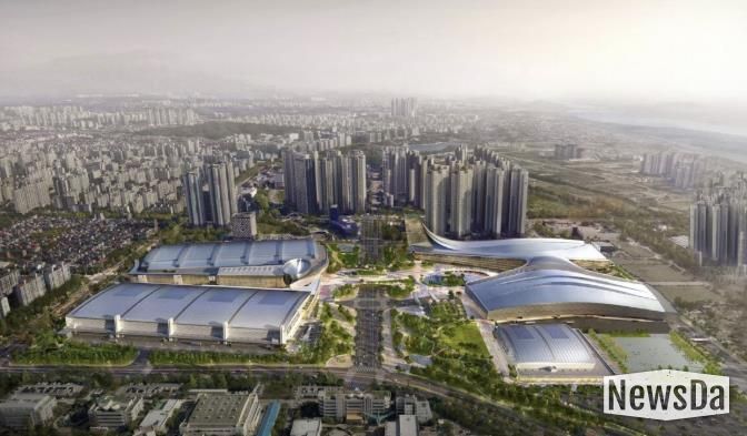 킨텍스 제1~3전시장 조감도. 2028년 제3전시장이 준공되면 제1~3전시장을 합쳐 17만㎡ 규모의 국내 최대 전시 공간으로 거듭난다.