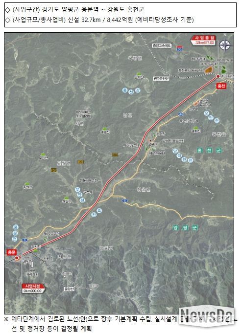 용문~홍천 광역철도 사업개요 및 위치도
