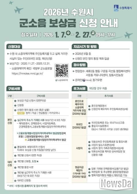 2026년 군소음 피해보상금 신청 안내문