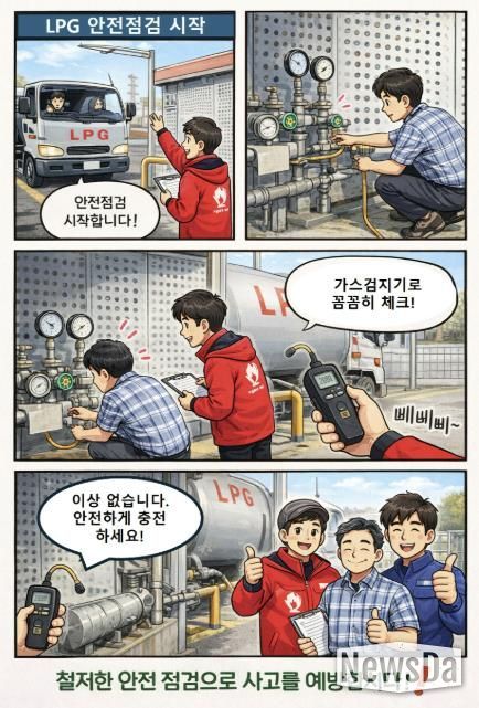 가스 안전점검 관련 4컷 만화(AI 이미지생성, 챗지피티)