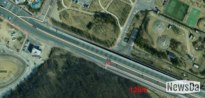 충훈대교 접속도로 우측 보강토옹벽 구간(일직동 546번지 일원) 위치도.