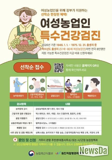 연천군, 여성농업인 특수건강검진 확대 시행