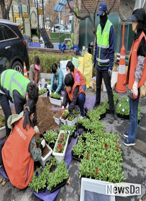 고양시 풍산동, 봄맞이 초화 식재