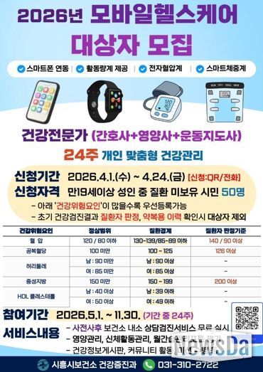 시흥시보건소, ‘모바일 헬스케어’ 사업 참여자 모집…맞춤형 건강관리 서비스 제공