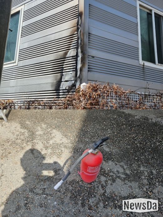 건물 외벽 연소 부분 및 사용된 소화기