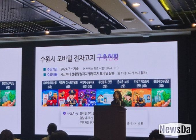 수원시 관계자가 모바일 전자고지 우수사례를 발표하고 있다.