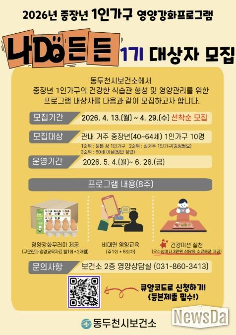 동두천시, 중장년 1인 가구 대상‘나DO든든’참여자 모집